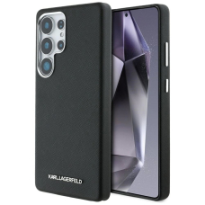 Karl Lagerfeld Saffiano Full Wrapped Elongated Metal Logo MagSafe Dėklas skirtas Samsung Galaxy S25 Ultra - Juodas