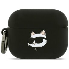 AirPods Pro 3 Karl Lagerfeld silikoninis Choupette Head 3D dėklas – juodas
