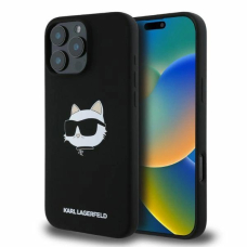 iPhone 16 Pro Max Karl Lagerfeld Silicone Choupette Head Print MagSafe dėklas - juodas