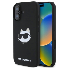 iPhone 16 Karl Lagerfeld Silicone Choupette Head Print MagSafe dėklas - juodas