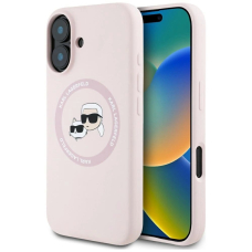Karl Lagerfeld Silikoninis Double Heads And Circle MagSafe Dėklas skirtas iPhone 16 Rožinis