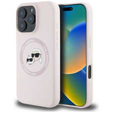 Karl Lagerfeld Silikoninis Double Heads And Circle MagSafe Dėklas skirtas iPhone 16 Pro Max Rožinis