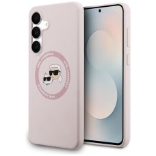 Samsung Galaxy S25 FE Karl Lagerfeld silikoninis Karl & Choupette Heads MagSafe dėklas – rožinis