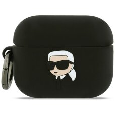 AirPods Pro 3 Karl Lagerfeld silikoninis Karl Head 3D dėklas – juodas