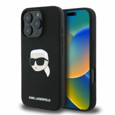 iPhone 16 Pro Max Karl Lagerfeld Silicone Karl Head Print MagSafe dėklas - juodas