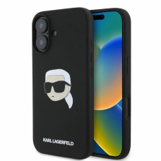 Karl Lagerfeld silikoninis dėklas su Karl galvos atvaizdu MagSafe iPhone 16 - juodas