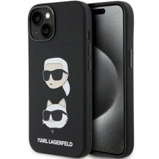 Karl Lagerfeld Silicone Karl&amp;Choupette Head dėklas skirtas iPhone 15 Plus / 14 Plus - Juodas