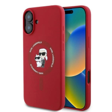 iPhone 16 Plus Karl Lagerfeld Silicone Karl&Choupette Heads Ring MagSafe dėklas - raudonas