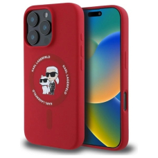 iPhone 16 Pro Karl Lagerfeld Silicone Karl&Choupette Heads Ring MagSafe dėklas - raudonas