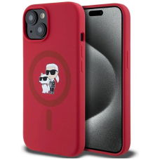 Karl Lagerfeld Silikoninis Karl&Choupette Heads Ring MagSafe iPhone 15 Dėklas - Raudonas