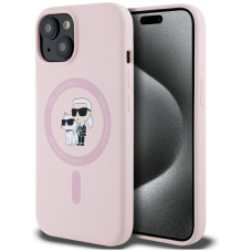 Karl Lagerfeld Silikoninis Karl&Choupette MagSafe iPhone 15 Dėklas - Rožinis