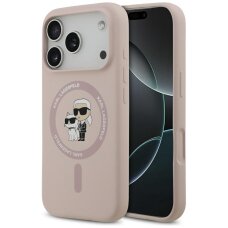 iPhone 17 Pro dėklas Karl Lagerfeld Silicone Karl & Choupette Ring su MagSafe – rožinis