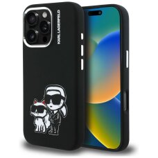 iPhone 16 Pro Karl Lagerfeld Silicone Karl & Choupette Sketch MagSafe dėklas – juodas