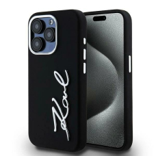 iPhone 15 Pro Max – Karl Lagerfeld Silicone Metal Script Logo dėklas - Juodas