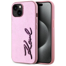 iPhone 15 Karl Lagerfeld Wrinkled Metal Signature dėklas - rožinis