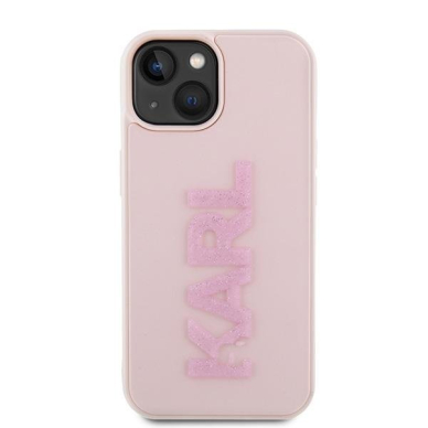 Orginalus dėklas Karl Lagerfeld 3D Rubber Glitter Logo case skirta iPhone 15 - rožinis 2 Orginalus dėklas Karl Lagerfeld 3D Rubber Glitter Logo case skirta iPhone 15 - rožinis 2