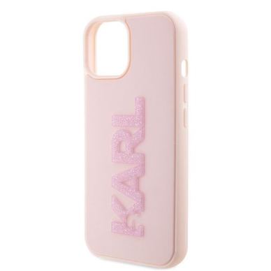Orginalus dėklas Karl Lagerfeld 3D Rubber Glitter Logo case skirta iPhone 15 - rožinis 5 Orginalus dėklas Karl Lagerfeld 3D Rubber Glitter Logo case skirta iPhone 15 - rožinis 5