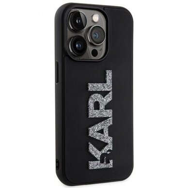 Orginalus dėklas Karl Lagerfeld 3D Rubber Glitter Logo case skirta iPhone 15 Pro Max - Juodas 3 Orginalus dėklas Karl Lagerfeld 3D Rubber Glitter Logo case skirta iPhone 15 Pro Max - Juodas 3