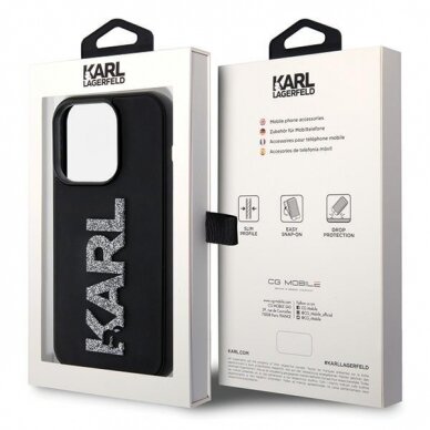 Orginalus dėklas Karl Lagerfeld 3D Rubber Glitter Logo case skirta iPhone 15 Pro Max - Juodas 7
