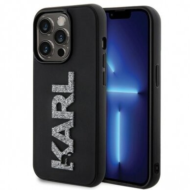 Orginalus dėklas Karl Lagerfeld 3D Rubber Glitter Logo case skirta iPhone 15 Pro Max - Juodas