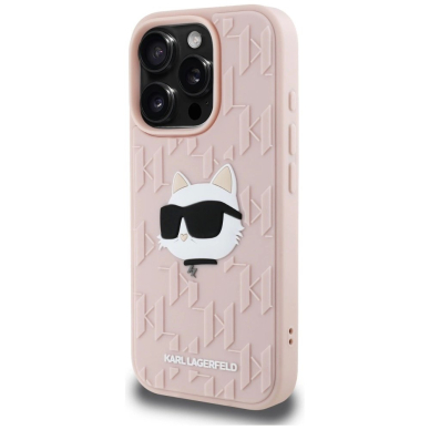 iPhone 16 Pro Max – Karl Lagerfeld 3D Rubber Monogram & Choupette dėklas - Rožinis 1