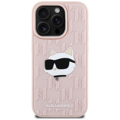iPhone 16 Pro Max – Karl Lagerfeld 3D Rubber Monogram & Choupette dėklas - Rožinis 2