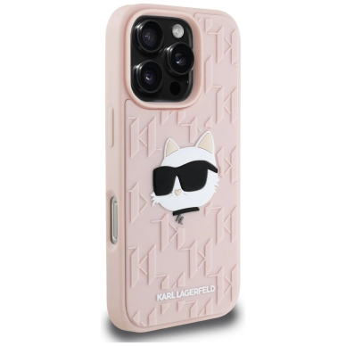 iPhone 16 Pro Max – Karl Lagerfeld 3D Rubber Monogram & Choupette dėklas - Rožinis 3