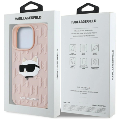 iPhone 16 Pro Max – Karl Lagerfeld 3D Rubber Monogram & Choupette dėklas - Rožinis 7