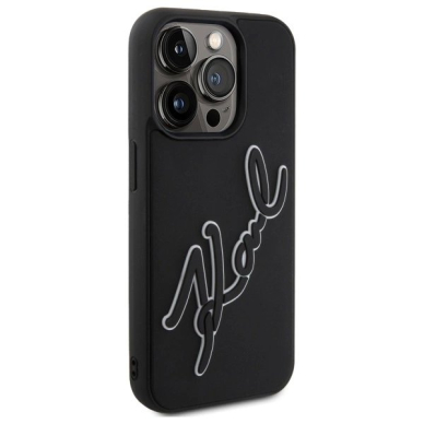 iPhone 15 Pro Max Karl Lagerfeld 3D Rubber Signature dėklas - juodas 3