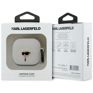 AirPods 4 Karl Lagerfeld 3D Silicone NFT dėklas - baltas 2
