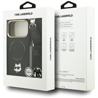 iPhone 17 Pro Karl Lagerfeld Big Strap Choupette Metal Logo MagSafe dėklas – juodas 9