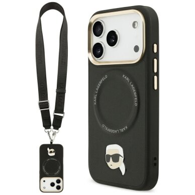 iPhone 17 Pro Karl Lagerfeld Big Strap Karl Metal Logo MagSafe dėklas – juodas