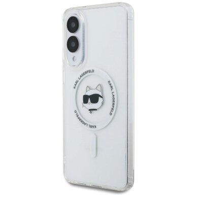 Samsung Galaxy S25 Edge dėklas Karl Lagerfeld Button Choupette Head Printed Logo su MagSafe – baltas 1