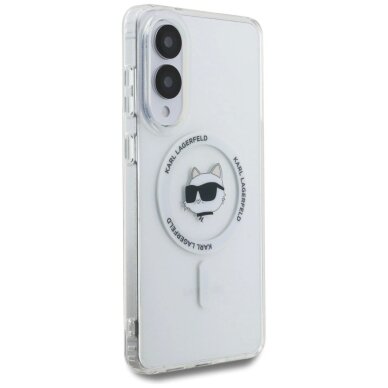 Samsung Galaxy S25 Edge dėklas Karl Lagerfeld Button Choupette Head Printed Logo su MagSafe – baltas 3