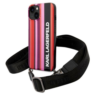 Karl Lagerfeld Color Stripes Strap Dėklas skirtas iPhone 14 Plus / 15 Plus 6.7&quot; - Rožinis