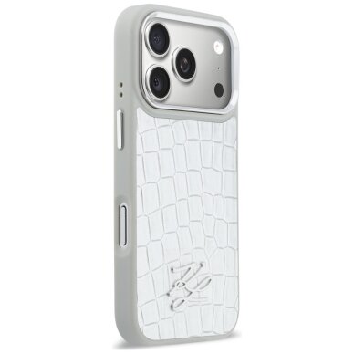 iPhone 17 Pro Karl Lagerfeld Croco KL Script Logo MagSafe dėklas – sidabrinis 3 iPhone 17 Pro Karl Lagerfeld Croco KL Script Logo MagSafe dėklas – sidabrinis 3