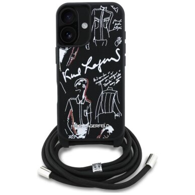 iPhone 16 dėklas Karl Lagerfeld Crossbody Grained Pattern & Logo – juodas 1