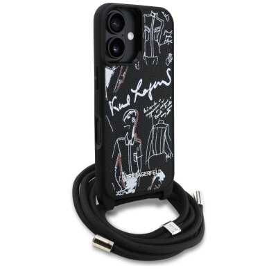 iPhone 16 dėklas Karl Lagerfeld Crossbody Grained Pattern & Logo – juodas 2