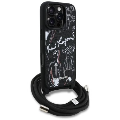 iPhone 16 Pro dėklas Karl Lagerfeld Crossbody Grained Pattern & Logo – juodas 2 iPhone 16 Pro dėklas Karl Lagerfeld Crossbody Grained Pattern & Logo – juodas 2