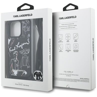 iPhone 16 Pro dėklas Karl Lagerfeld Crossbody Grained Pattern & Logo – juodas 6