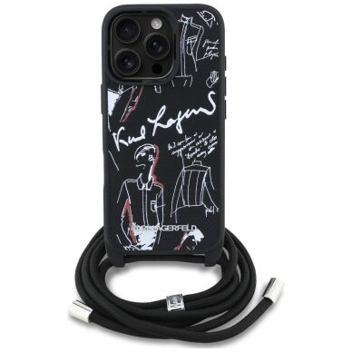 iPhone 16 Pro Max dėklas Karl Lagerfeld Crossbody Grained Pattern & Logo – juodas 1