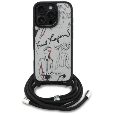 iPhone 16 Pro Max dėklas Karl Lagerfeld Crossbody Grained Pattern & Logo – pilkas 1