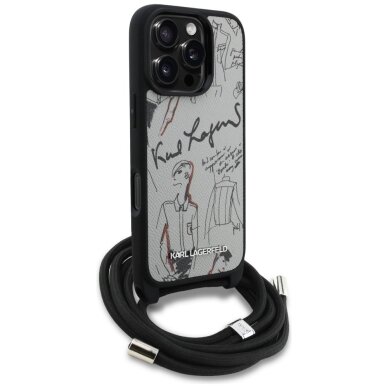 iPhone 16 Pro Max dėklas Karl Lagerfeld Crossbody Grained Pattern & Logo – pilkas 2 iPhone 16 Pro Max dėklas Karl Lagerfeld Crossbody Grained Pattern & Logo – pilkas 2