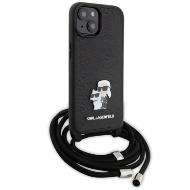 Karl Lagerfeld Crossbody Saffiano Metal Pin Karl & Choupette case for iPhone 15 Plus - black 2 Karl Lagerfeld Crossbody Saffiano Metal Pin Karl & Choupette case for iPhone 15 Plus - black 2