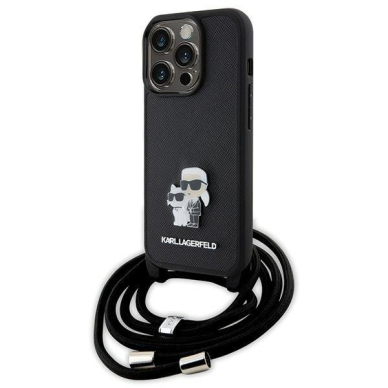 Karl Lagerfeld Crossbody Saffiano Metal Pin Karl & Choupette case for iPhone 15 Pro - black Karl Lagerfeld Crossbody Saffiano Metal Pin Karl & Choupette case for iPhone 15 Pro - black