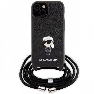 Karl Lagerfeld Crossbody Saffiano Monogram Metal Pin Karl & Choupette Case for iPhone 15 - Black 1 Karl Lagerfeld Crossbody Saffiano Monogram Metal Pin Karl & Choupette Case for iPhone 15 - Black 1