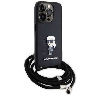 Karl Lagerfeld Crossbody Saffiano Monogram Metal Pin Karl & Choupette Case for iPhone 15 Pro - Black 2 Karl Lagerfeld Crossbody Saffiano Monogram Metal Pin Karl & Choupette Case for iPhone 15 Pro - Black 2