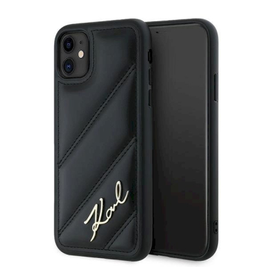 Dėklas Karl Lagerfeld Diagonal Quilted Script iPhone 11 / Xr - Juodas Dėklas Karl Lagerfeld Diagonal Quilted Script iPhone 11 / Xr - Juodas