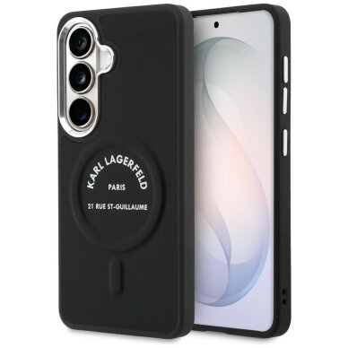 Samsung Galaxy S26 Karl Lagerfeld Embossed Ring RSG Logo MagSafe dėklas – juodas Samsung Galaxy S26 Karl Lagerfeld Embossed Ring RSG Logo MagSafe dėklas – juodas