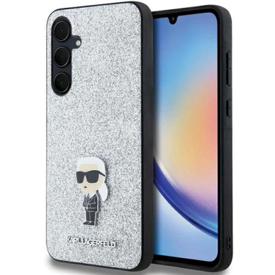 Karl Lagerfeld Fixed Glitter Ikonik Logo Metal Pin dėklas Samsung Galaxy A35 - silver Karl Lagerfeld Fixed Glitter Ikonik Logo Metal Pin dėklas Samsung Galaxy A35 - silver